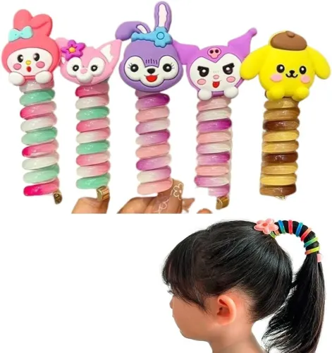 Cute Cartoon Rolling Ponytail Holder Elastic Rubber Band (2 pc)